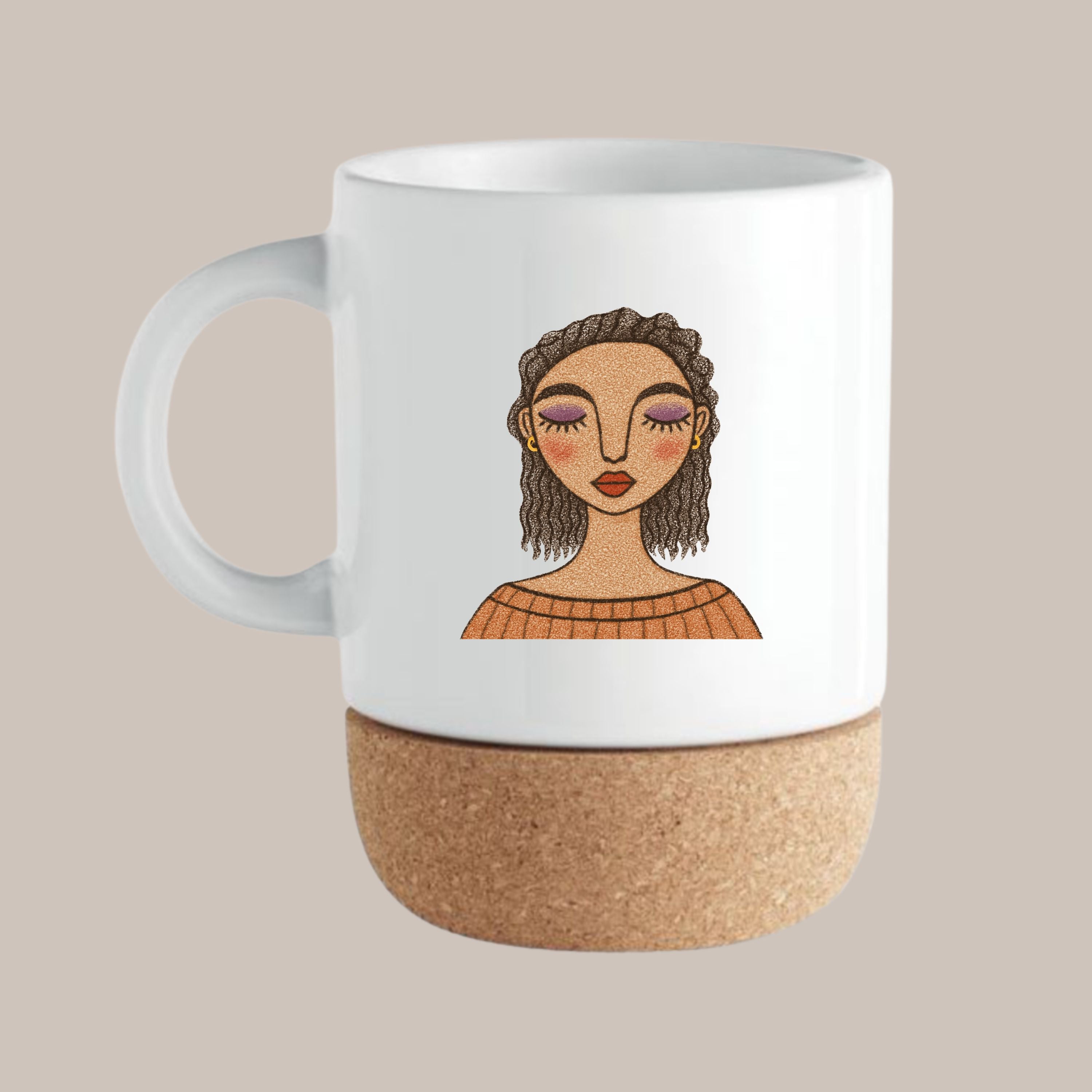 mug with quote, cork mug boho, mug gift for women, mindfulness mug, coffee mug design, personalized mug, illustration mug, handmade mug, boho gift idea, ceramic cork mug, gift for friend, self care mug, ceramic mug