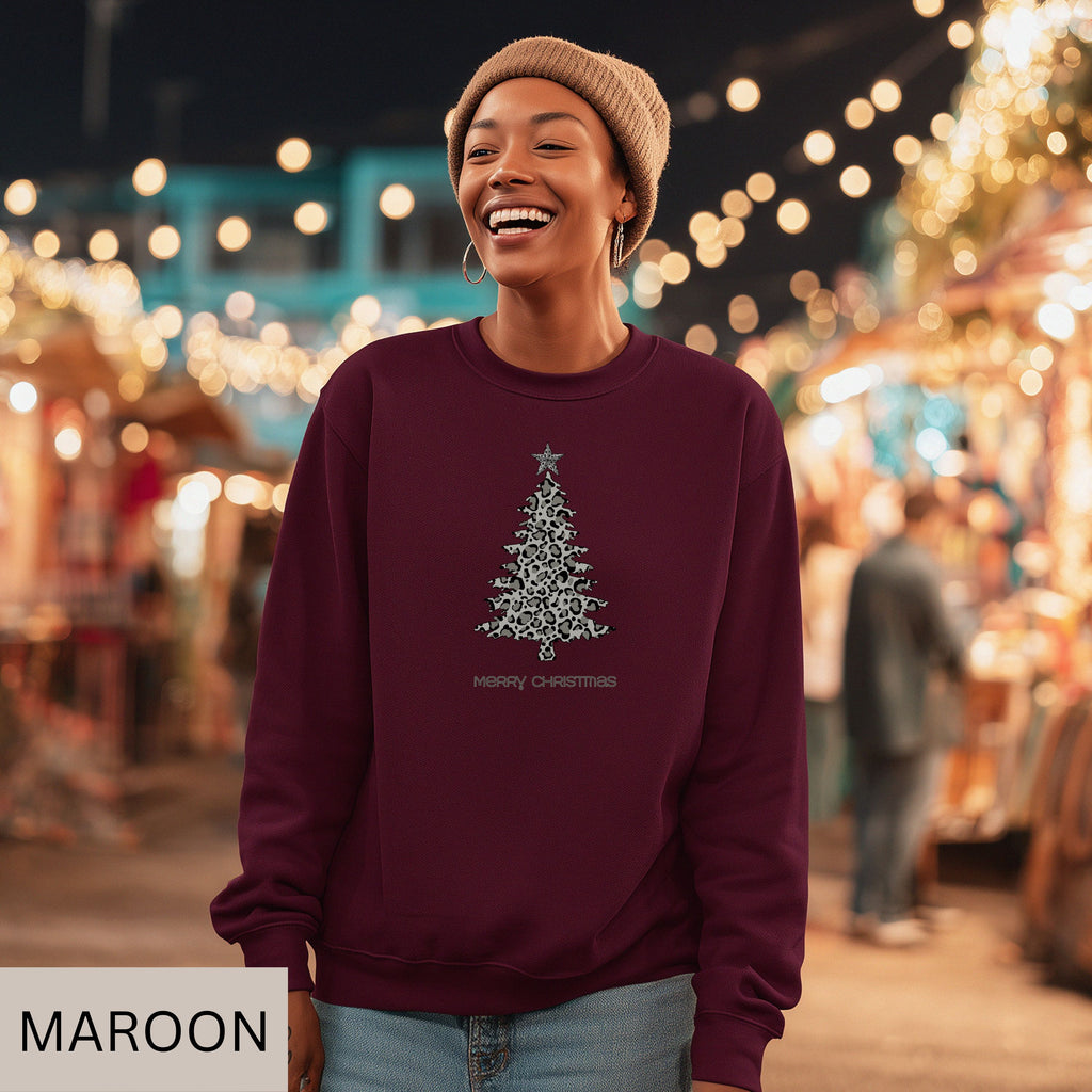 Unisex Sweatshirt, christmas sweater, holiday sweatshirt, cozy crewneck, christmas gift idea, winter sweater, unisex christmas top, festive sweatshirt, xmas jumper, holiday outfit, leopard xmas tree, merry xmas shirt, leopard print