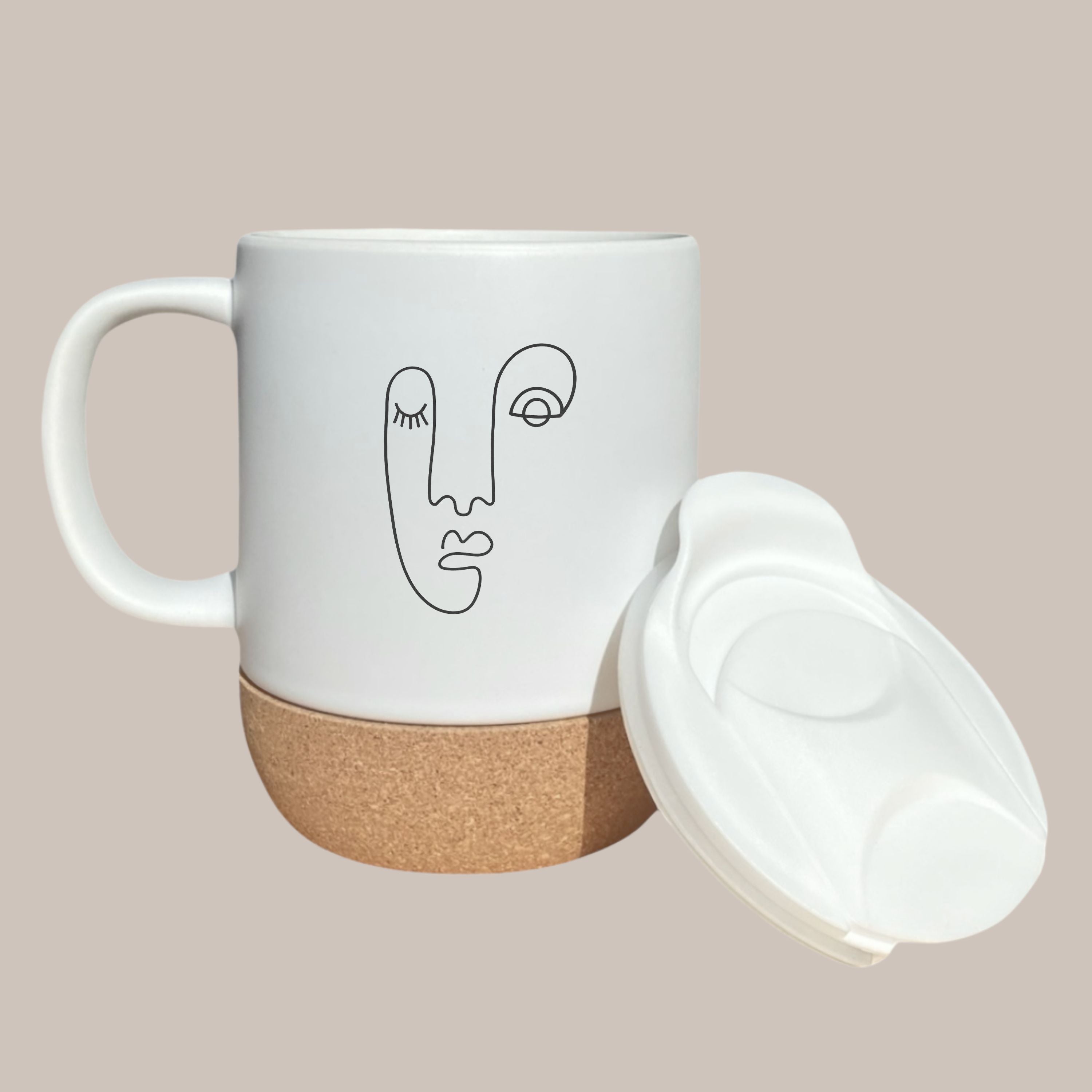 custom cork mug, line art mug, personalized gift, modern coffee cup, eco friendly mug, abstract face design, art lover gift, custom quote mug, handmade coffee mug, minimalist mug, aesthetic mug, unique gift, home decor