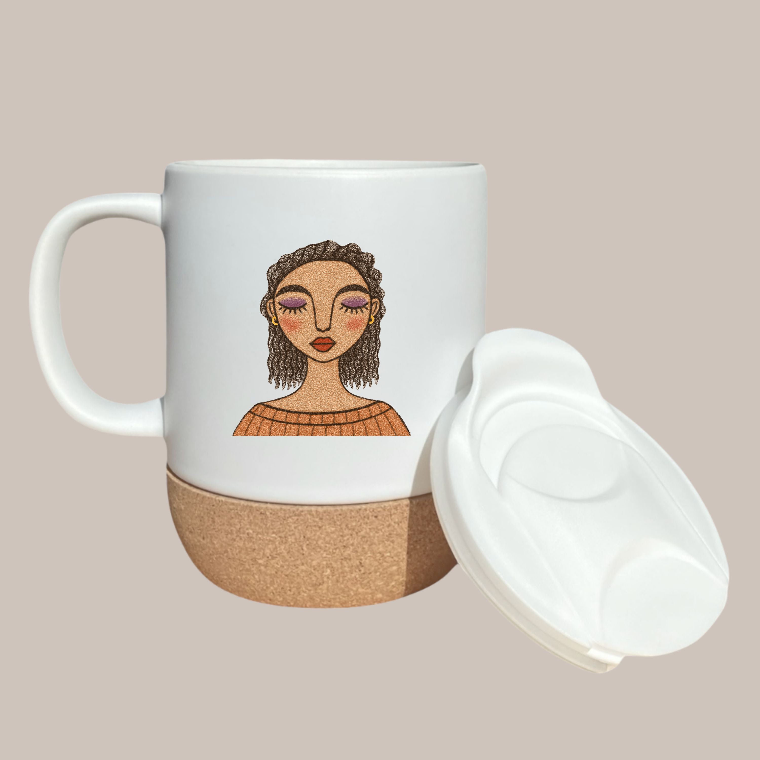 mug with quote, cork mug boho, mug gift for women, mindfulness mug, coffee mug design, personalized mug, illustration mug, handmade mug, boho gift idea, ceramic cork mug, gift for friend, self care mug, ceramic mug