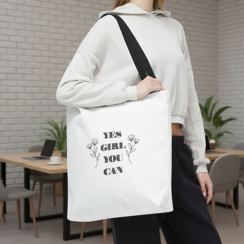 ita bag, tote bag, quote tote, motivational bag, yes girl you can, floral tote, gift for her, everyday bag, reusable bag, shopping bag, women empowerment, inspirational gift, flower design