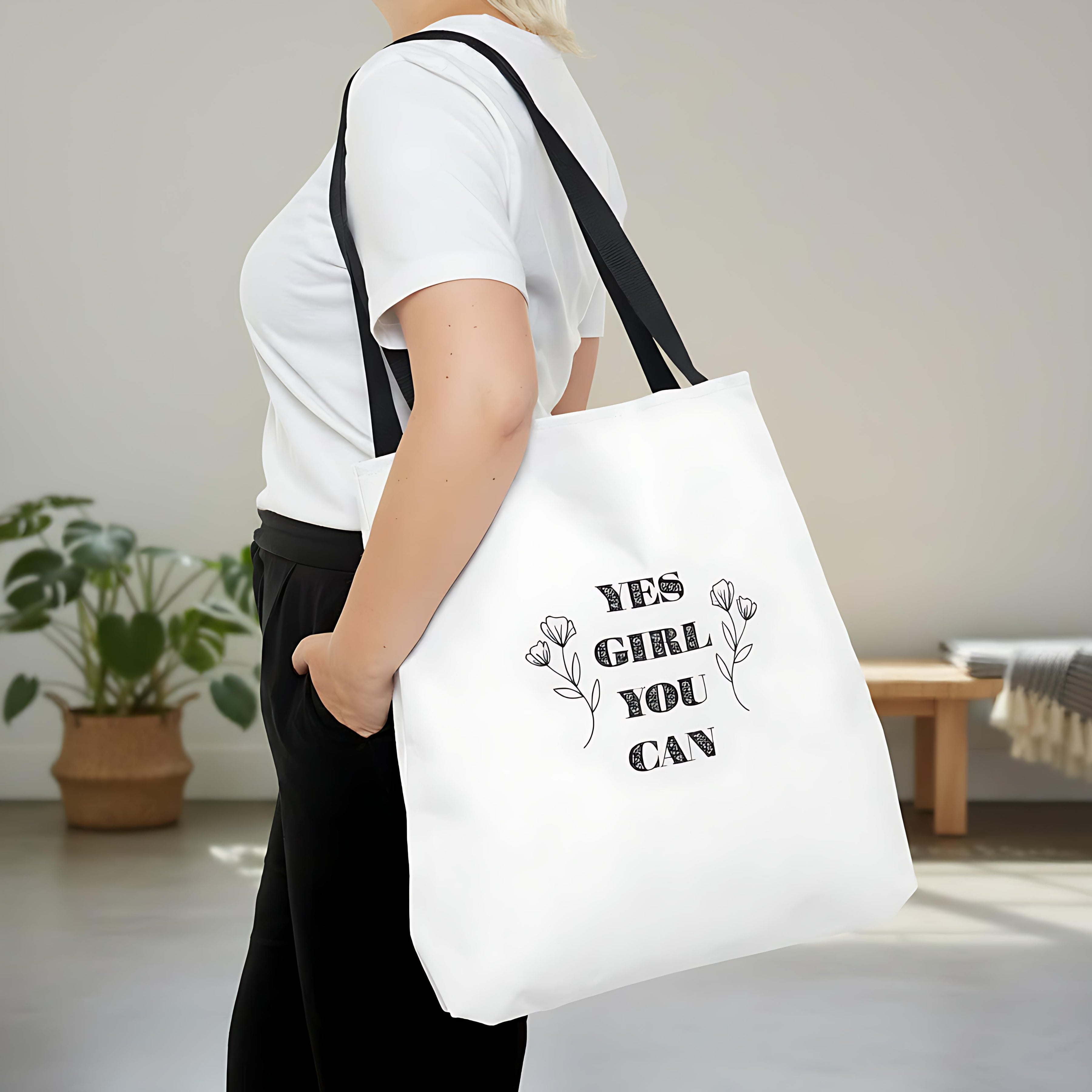 ita bag, tote bag, quote tote, motivational bag, yes girl you can, floral tote, gift for her, everyday bag, reusable bag, shopping bag, women empowerment, inspirational gift, flower design