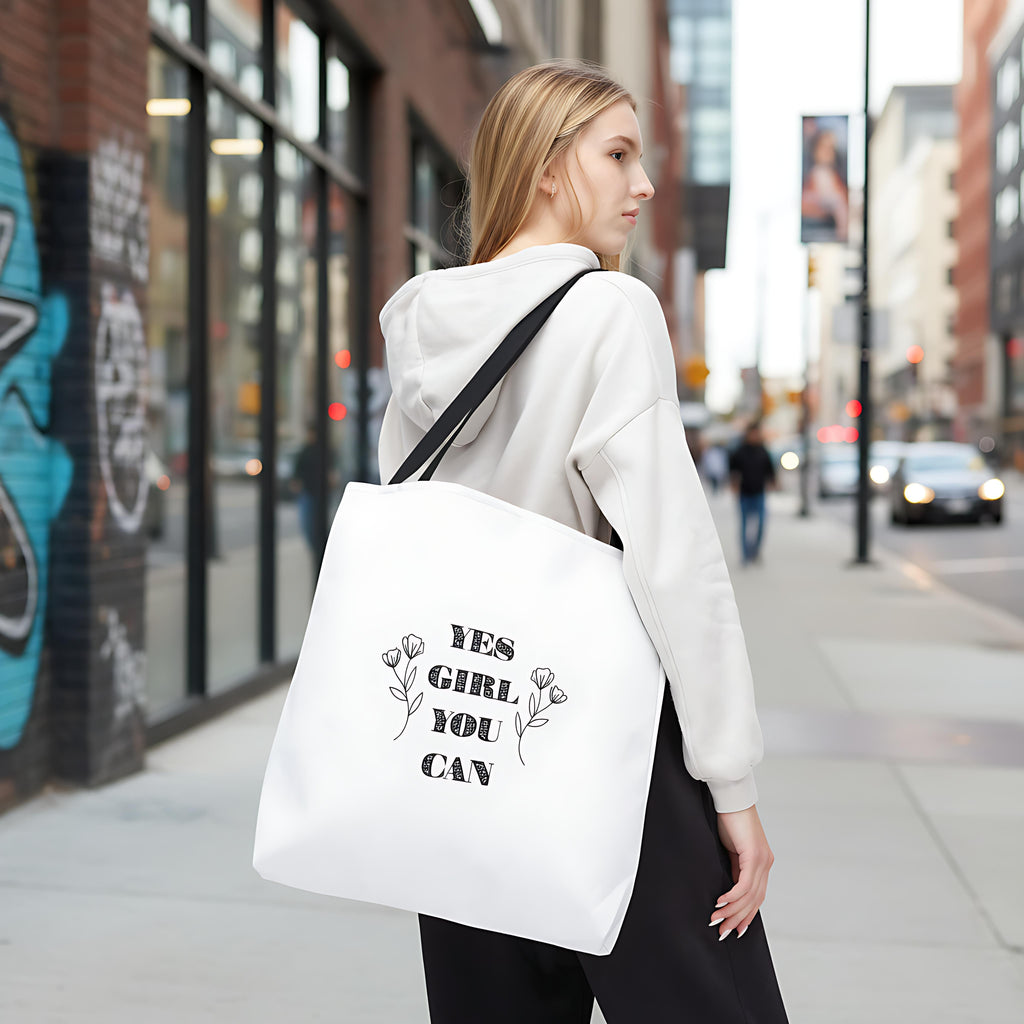 ita bag, tote bag, quote tote, motivational bag, yes girl you can, floral tote, gift for her, everyday bag, reusable bag, shopping bag, women empowerment, inspirational gift, flower design