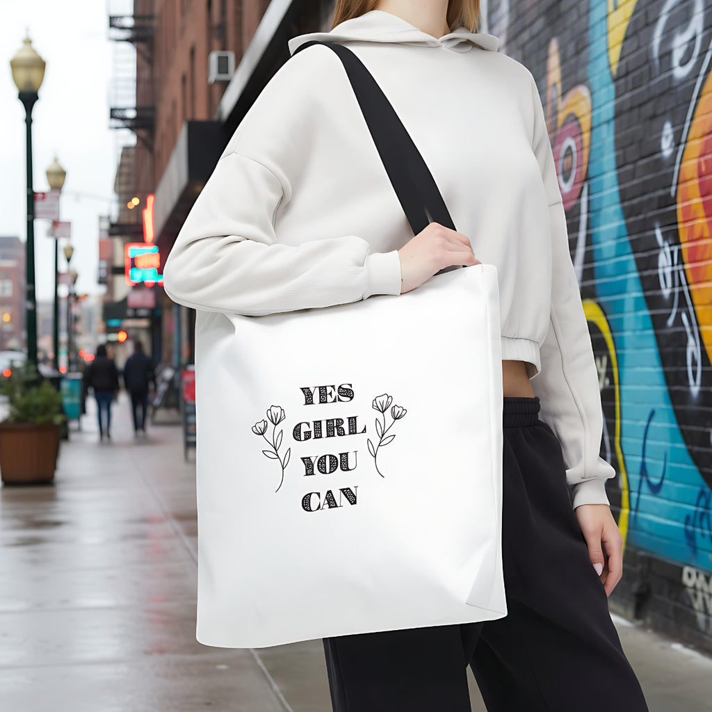 ita bag, tote bag, quote tote, motivational bag, yes girl you can, floral tote, gift for her, everyday bag, reusable bag, shopping bag, women empowerment, inspirational gift, flower design