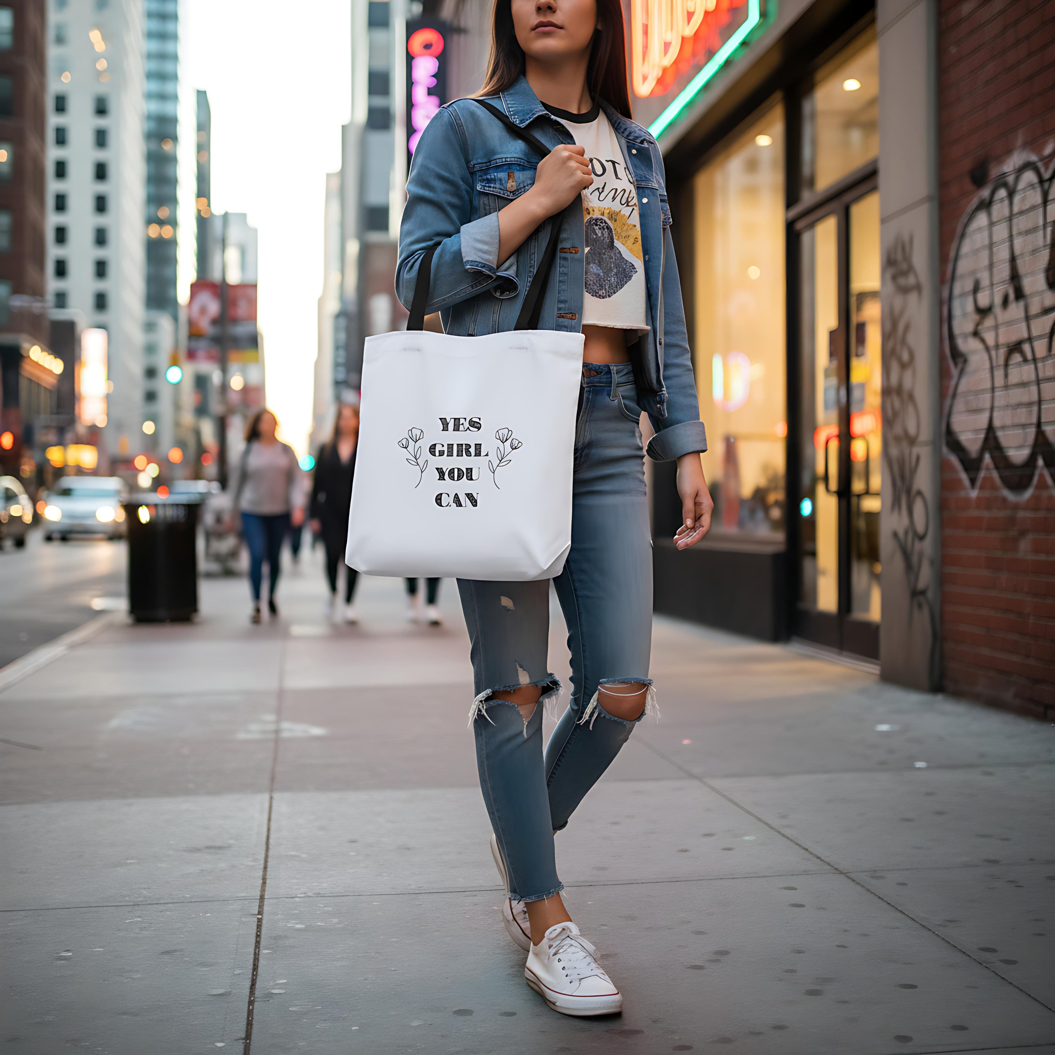 ita bag, tote bag, quote tote, motivational bag, yes girl you can, floral tote, gift for her, everyday bag, reusable bag, shopping bag, women empowerment, inspirational gift, flower design