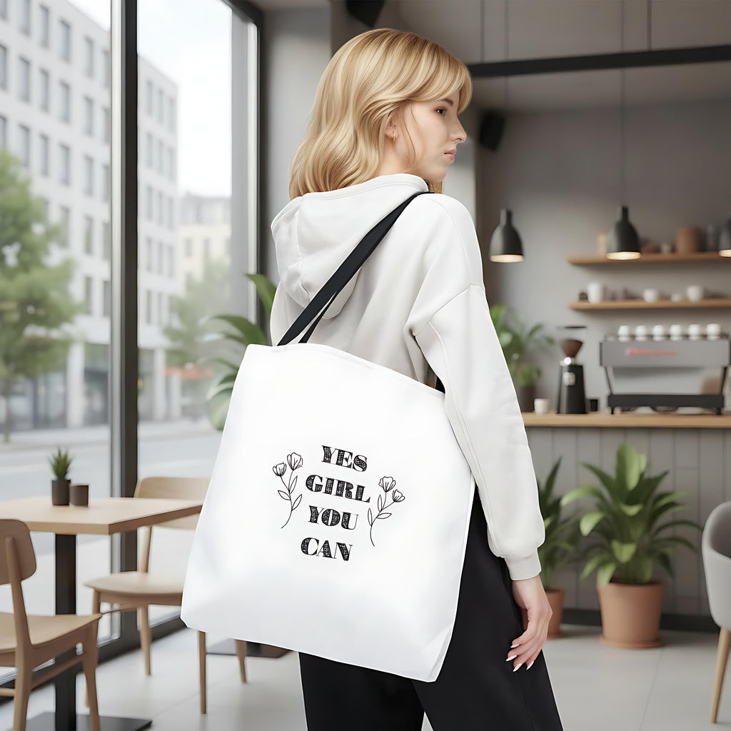 ita bag, tote bag, quote tote, motivational bag, yes girl you can, floral tote, gift for her, everyday bag, reusable bag, shopping bag, women empowerment, inspirational gift, flower design