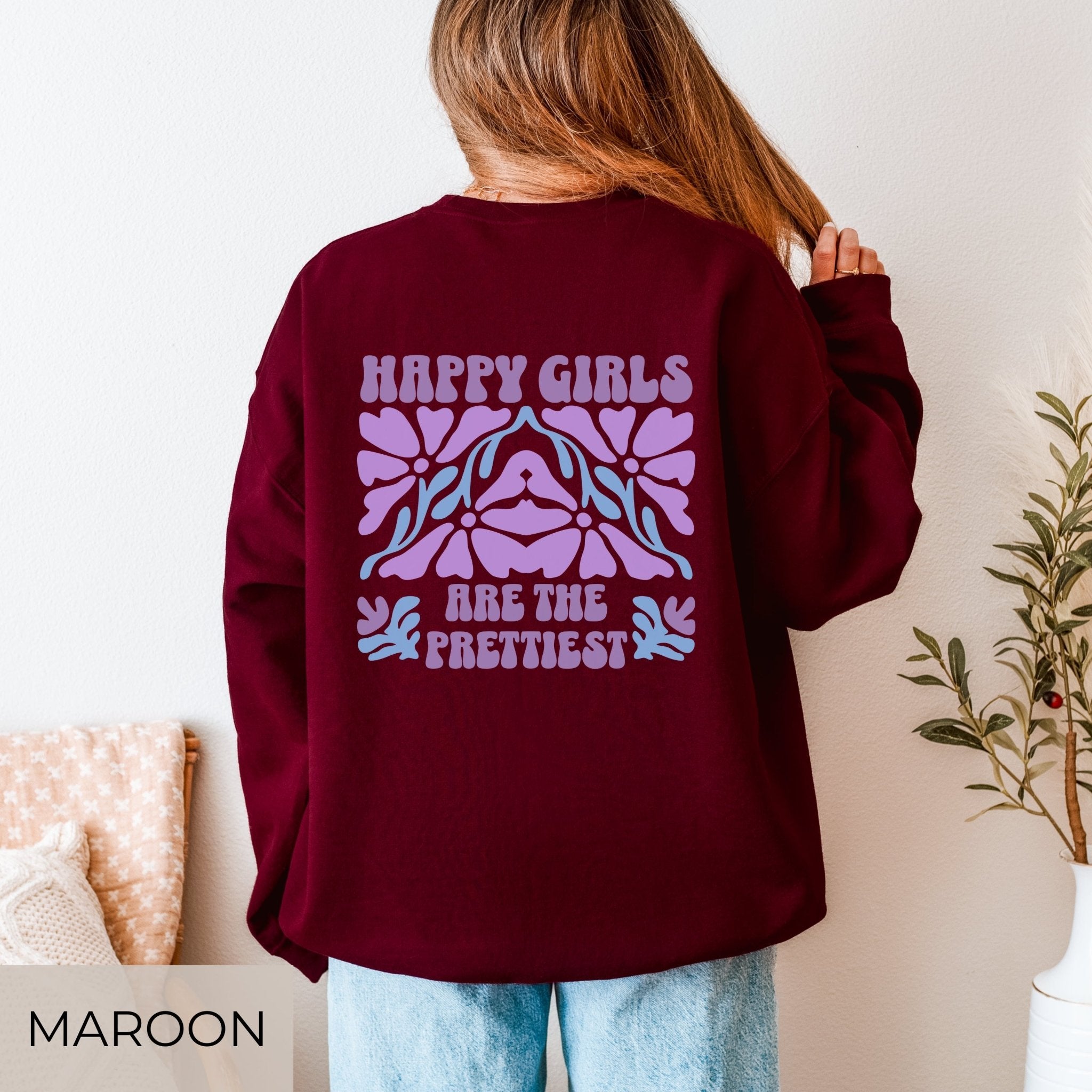 Happy Girls Are The Prettiest Sweater – Retro Boho Pullover - SoulDesignsAnnabel