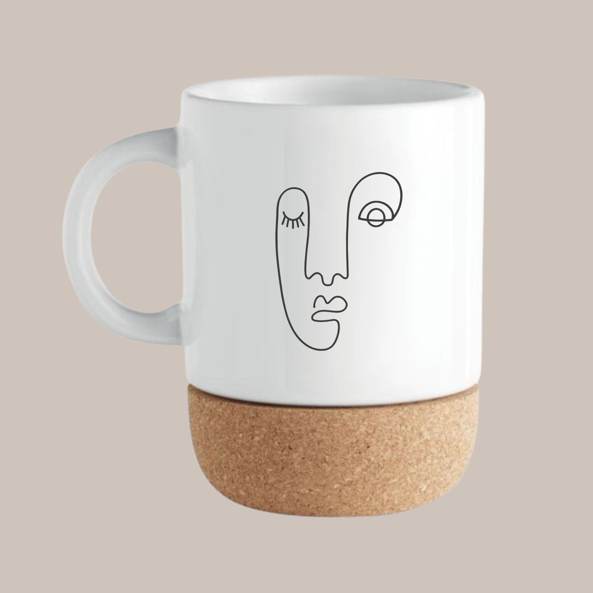 Korktasse mit abstraktem Gesicht | Ergänze deinen persönlichen Spruch - SoulDesignsAnnabel